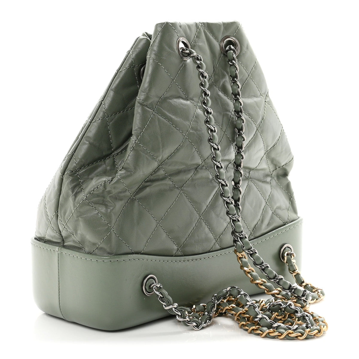 Aged Calfskin Quilted Small Gabrielle Backpack Green
