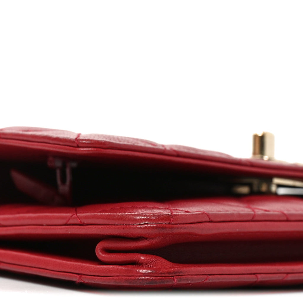 Lambskin Quilted Trendy CC Wallet On Chain WOC Red