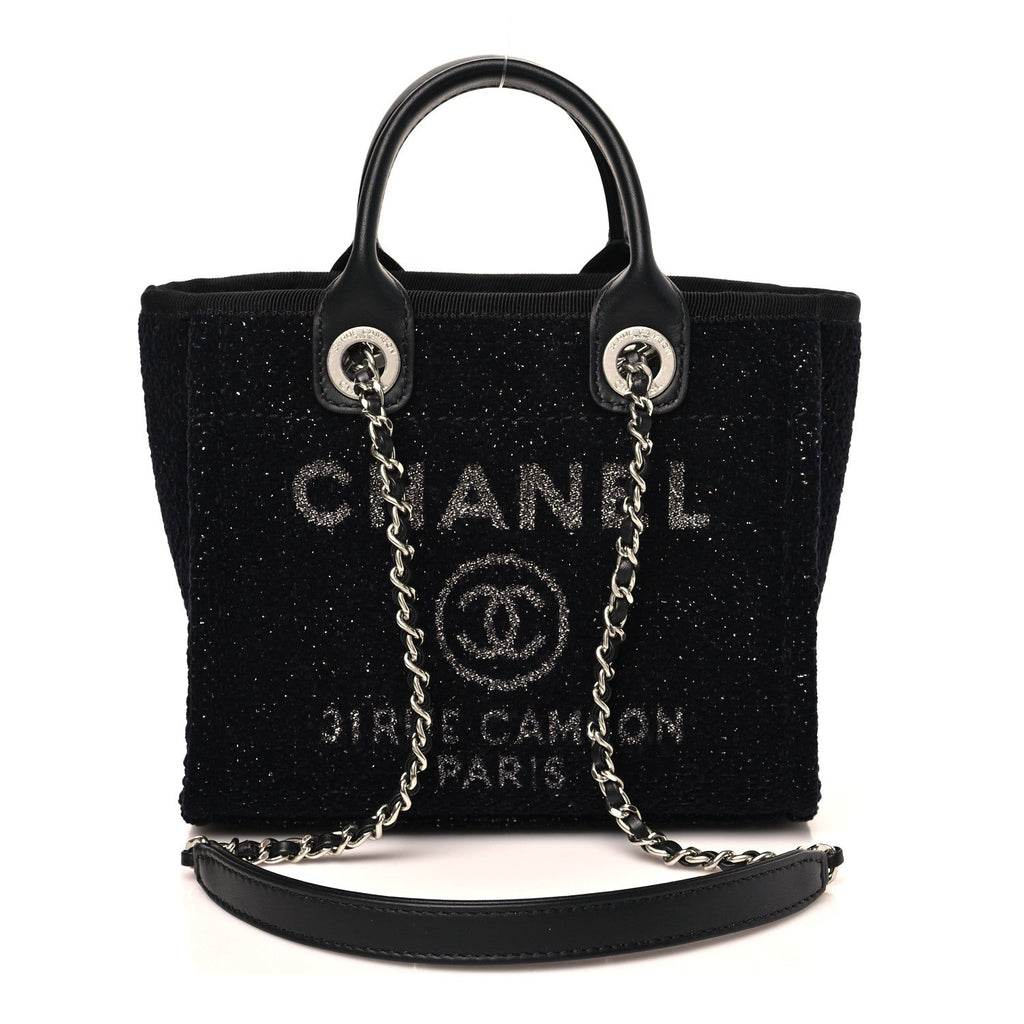 Lurex Canvas Mini Deauville Tote Black