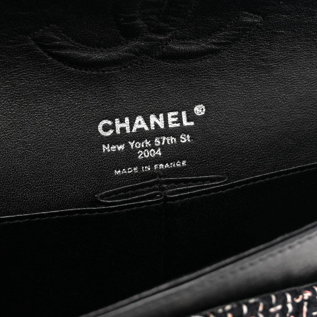 Tweed Quilted Medium Double Flap Black