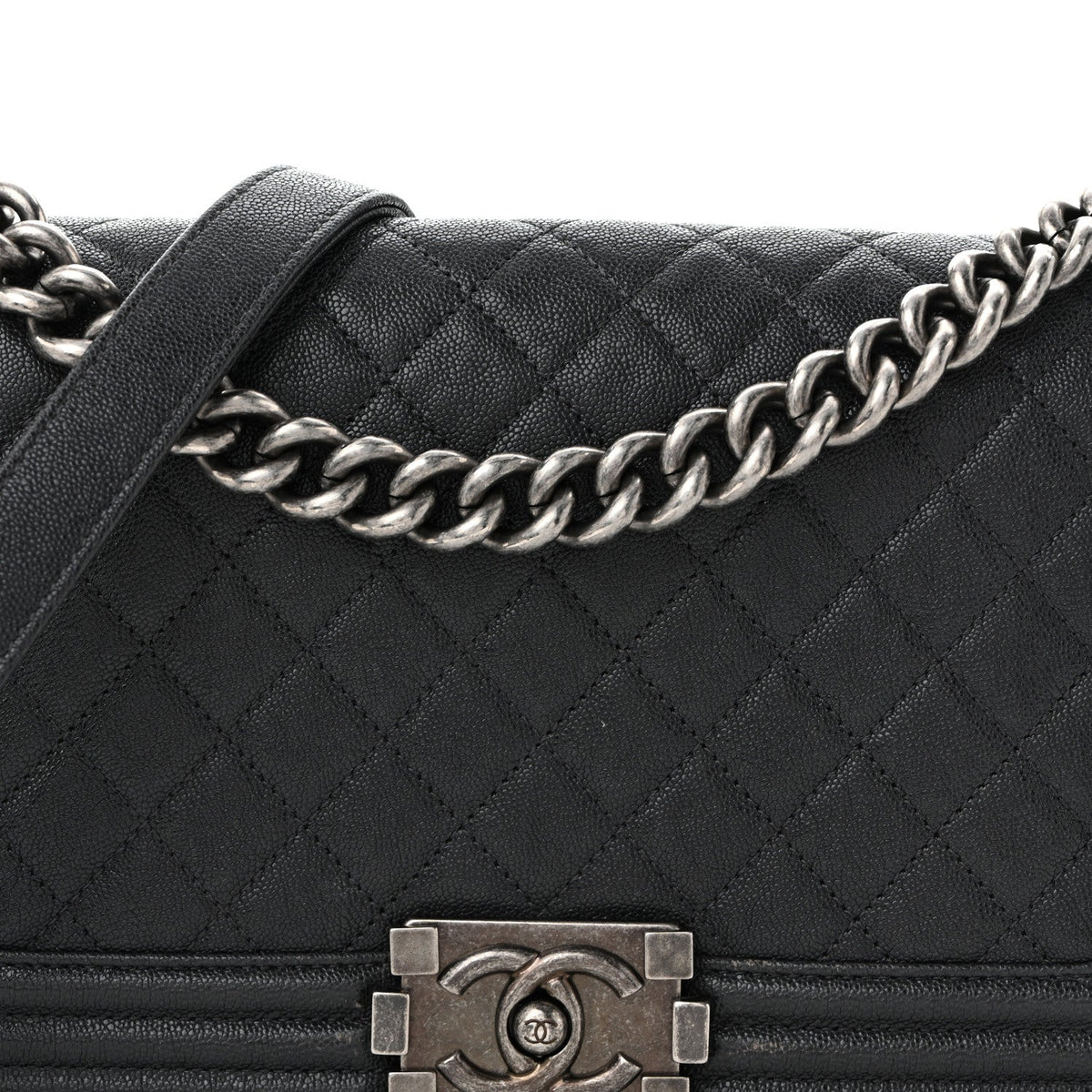 Caviar Quilted Medium Boy Flap Dark Grey