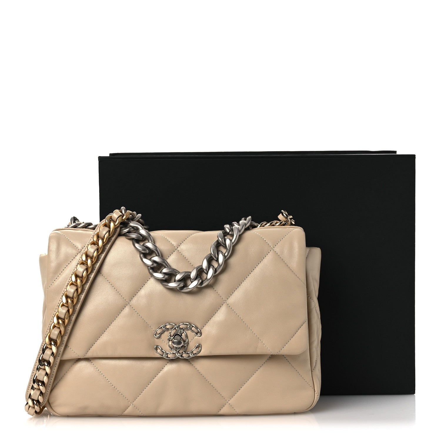 Lambskin Quilted Large Chanel 19 Flap Beige