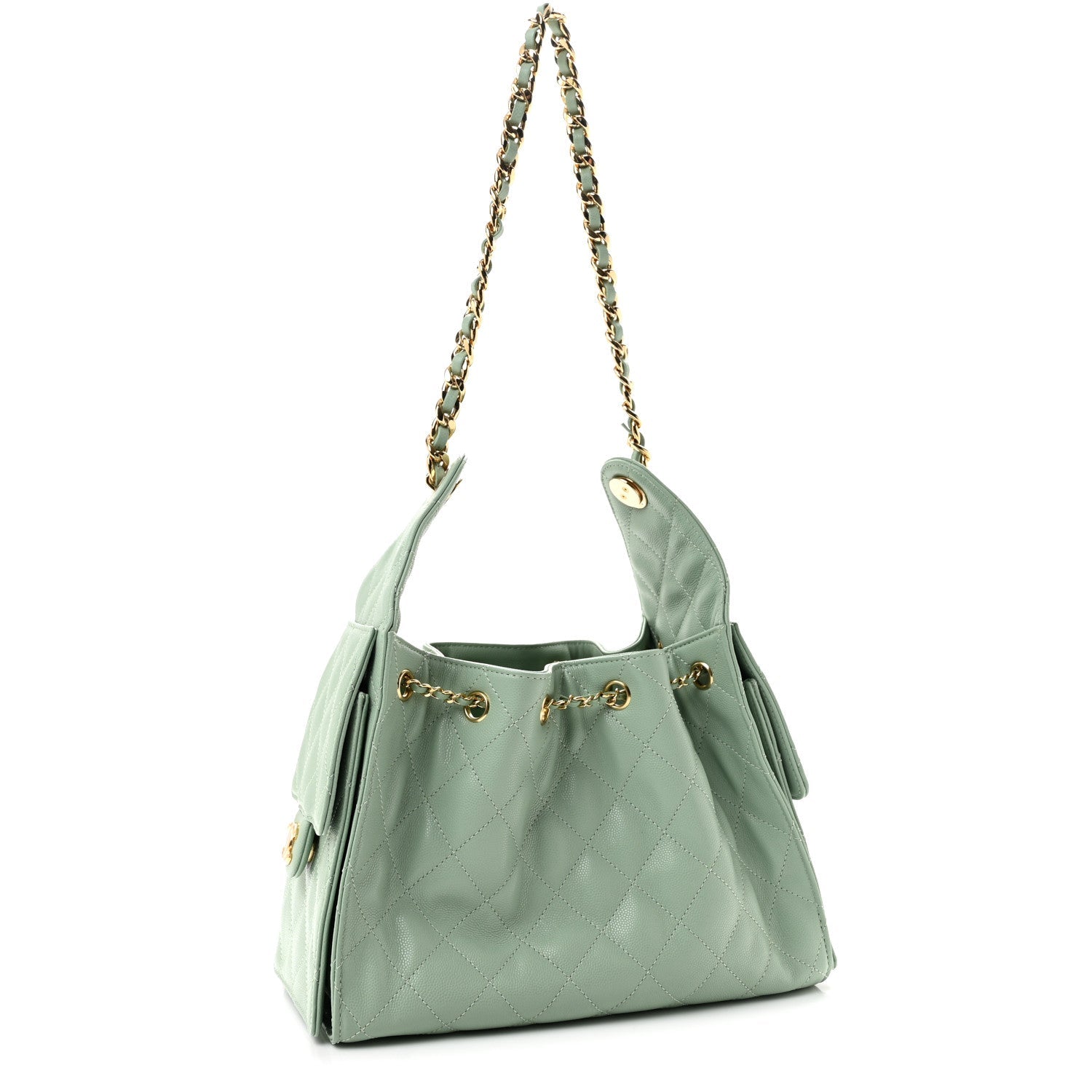 Caviar Quilted Small Chanel 25 Handbag Light Green