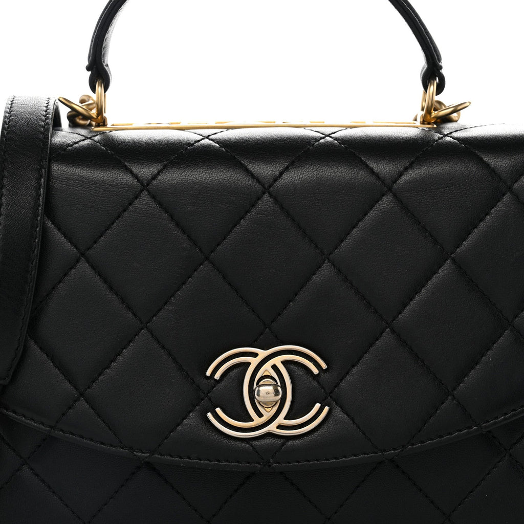 Lambskin Quilted Large Trendy Spirit Top Handle Bag Black