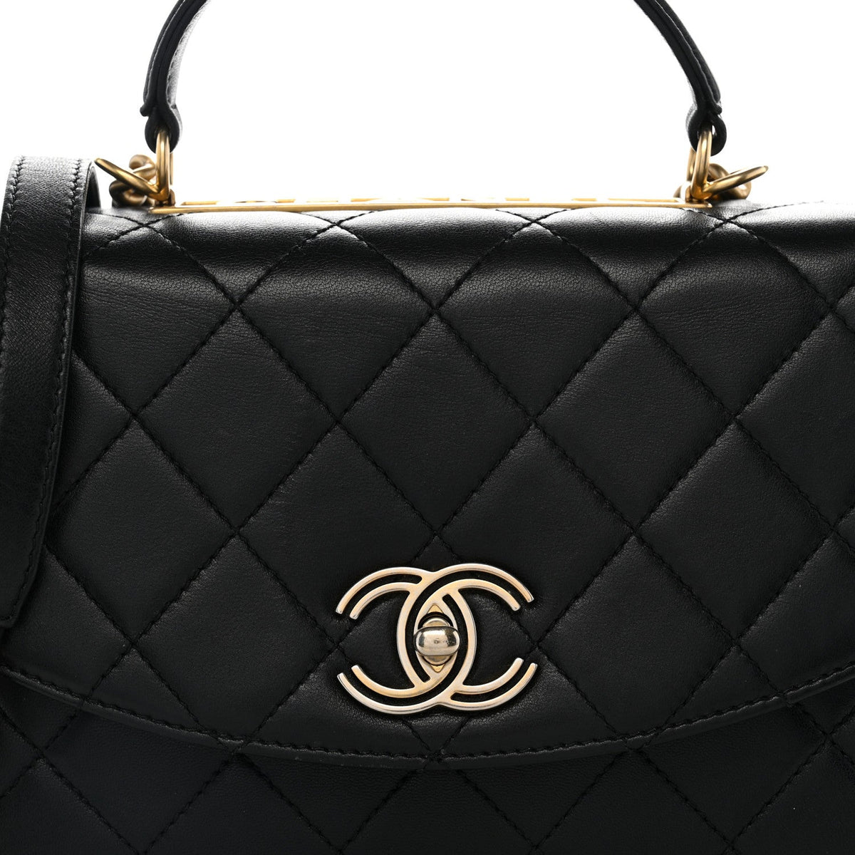 Lambskin Quilted Large Trendy Spirit Top Handle Bag Black