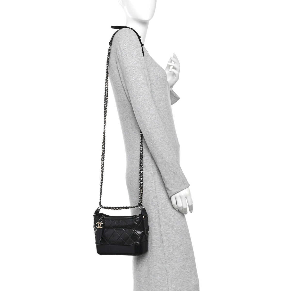 Aged Calfskin Quilted Small Gabrielle Hobo Black