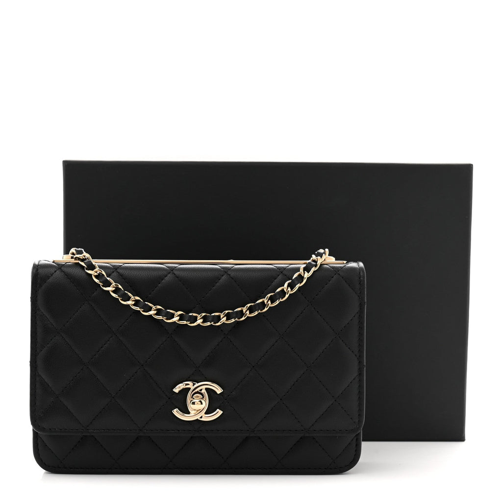 Lambskin Quilted Trendy CC Wallet On Chain WOC Black