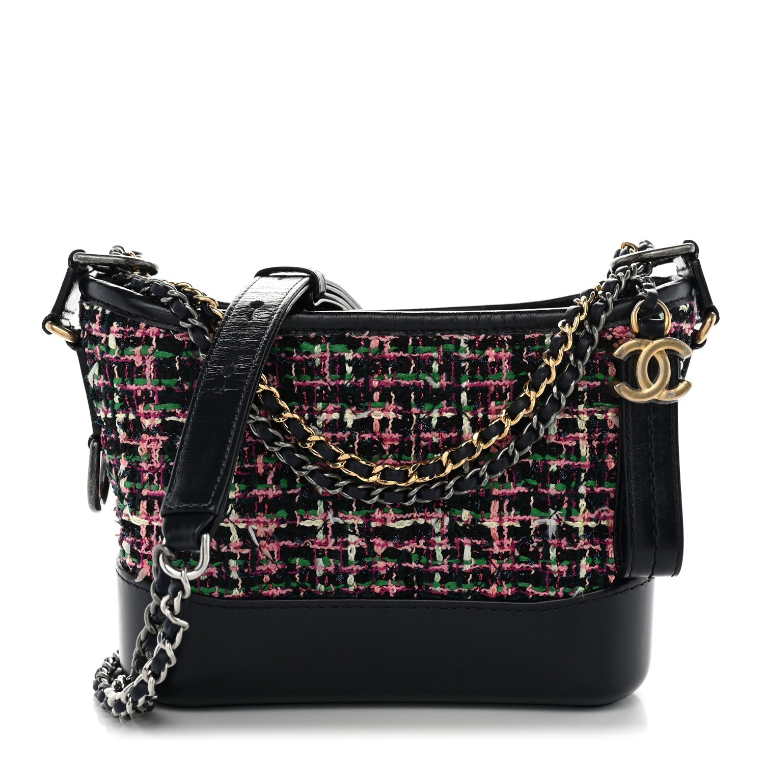 Tweed Calfskin Small Gabrielle Hobo Navy Blue Multicolor