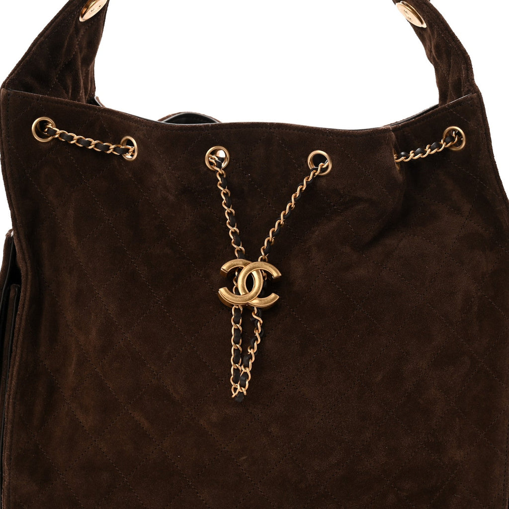 Suede Quilted Medium Chanel 25 Handbag Dark Brown
