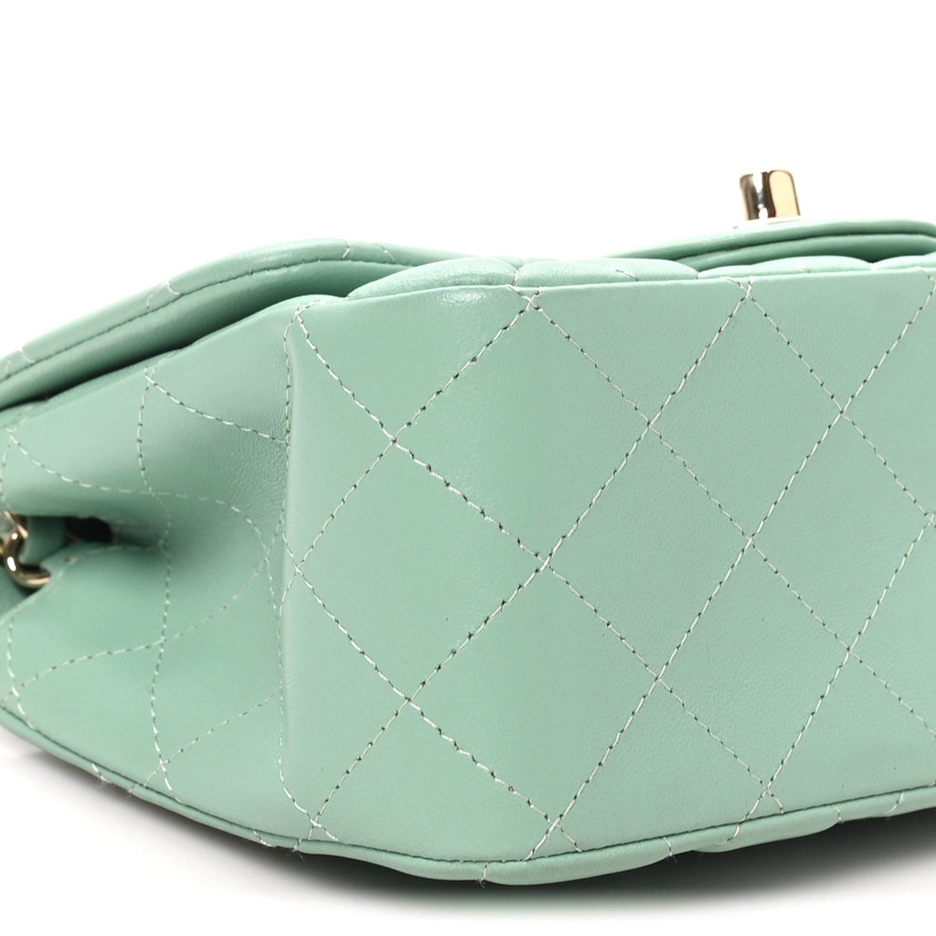 Lambskin Quilted Mini Square Flap Light Green