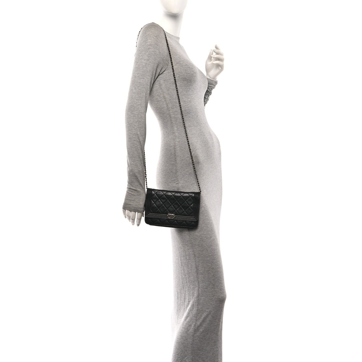 Lambskin Quilted Boy Wallet On Chain WOC Black