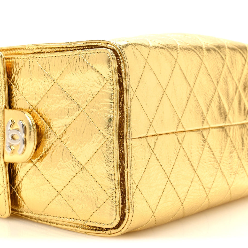 Metallic Aged Calfskin Quilted Small Chanel 25 Handbag Gold