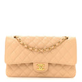 Caviar Quilted Medium Double Flap Beige