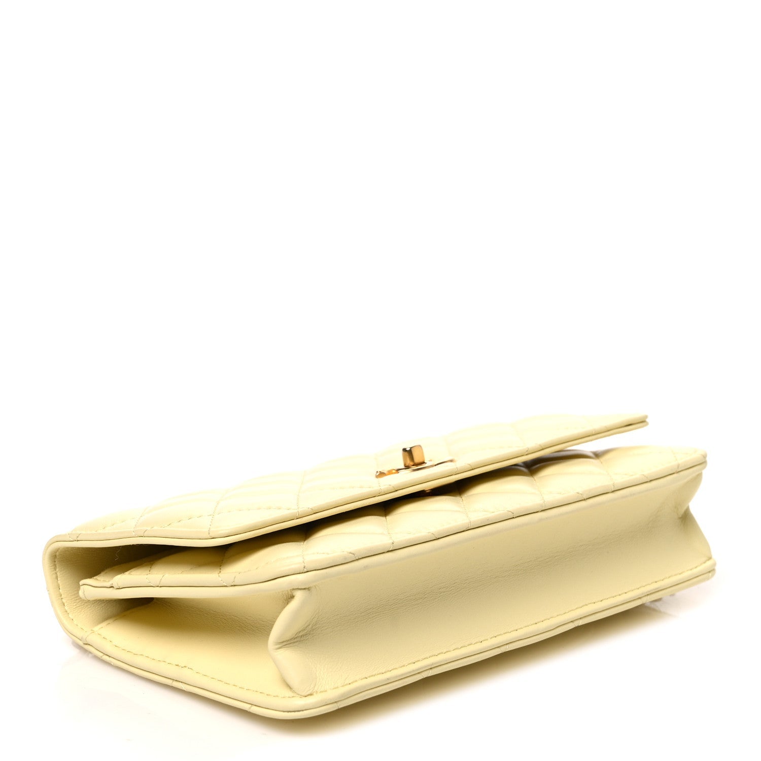 Lambskin Quilted CC Camellia Crush Wallet on Chain WOC Light Yellow