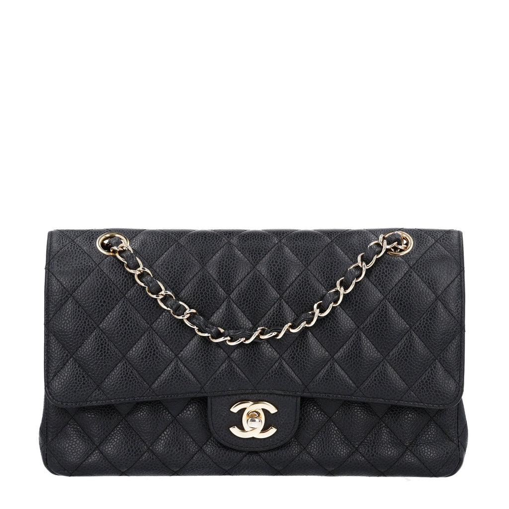 Caviar Quilted Medium Double Flap Black