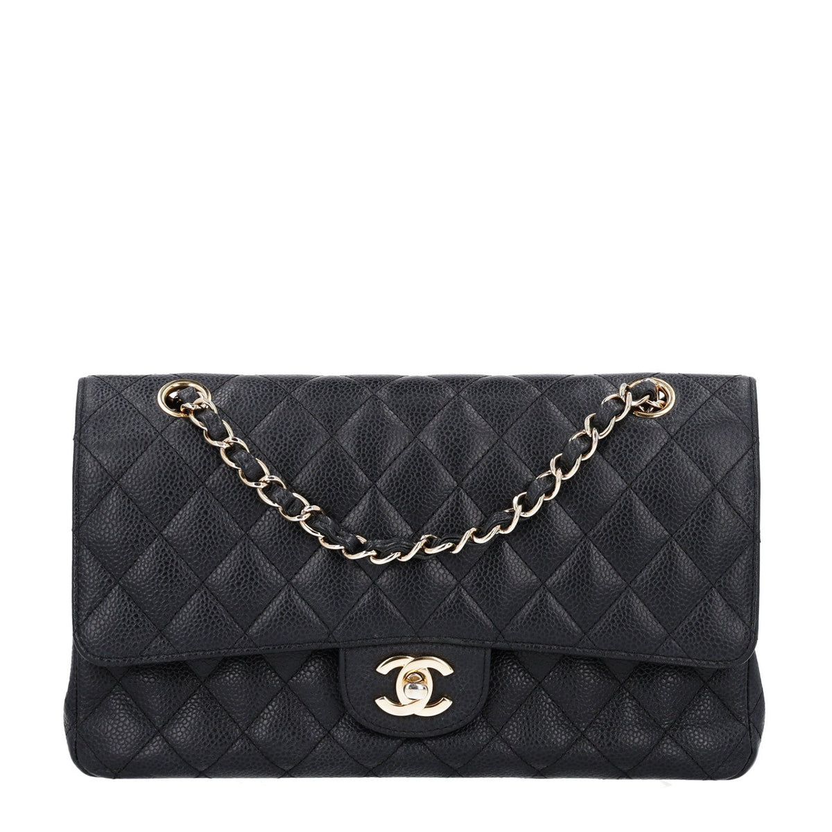 Caviar Quilted Medium Double Flap Black