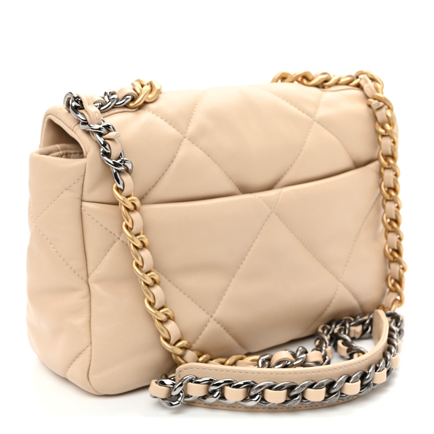 Lambskin Quilted Medium Chanel 19 Flap Beige