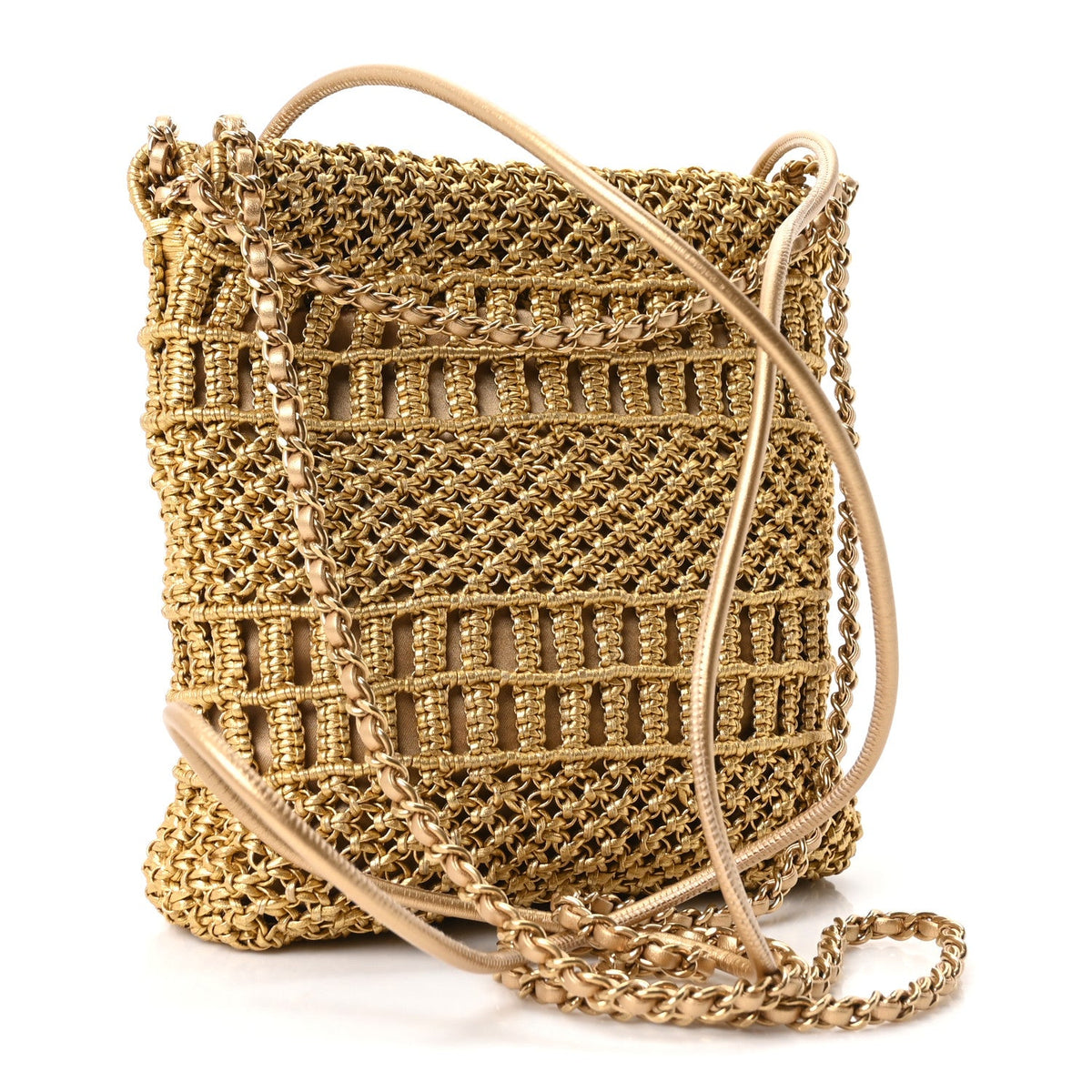Metallic Calfskin Macrame Mini Chanel 22 Gold