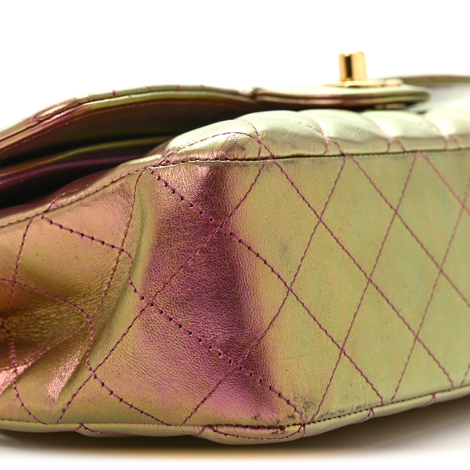 Iridescent Lambskin Quilted Medium Double Flap Purple