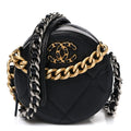 Lambskin Quilted Chanel 19 Round Clutch With Chain Black