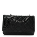Calfskin Quilted Cambon Wallet on Chain WOC Black