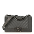 Lambskin Chevron Quilted Medium Boy Flap Grey