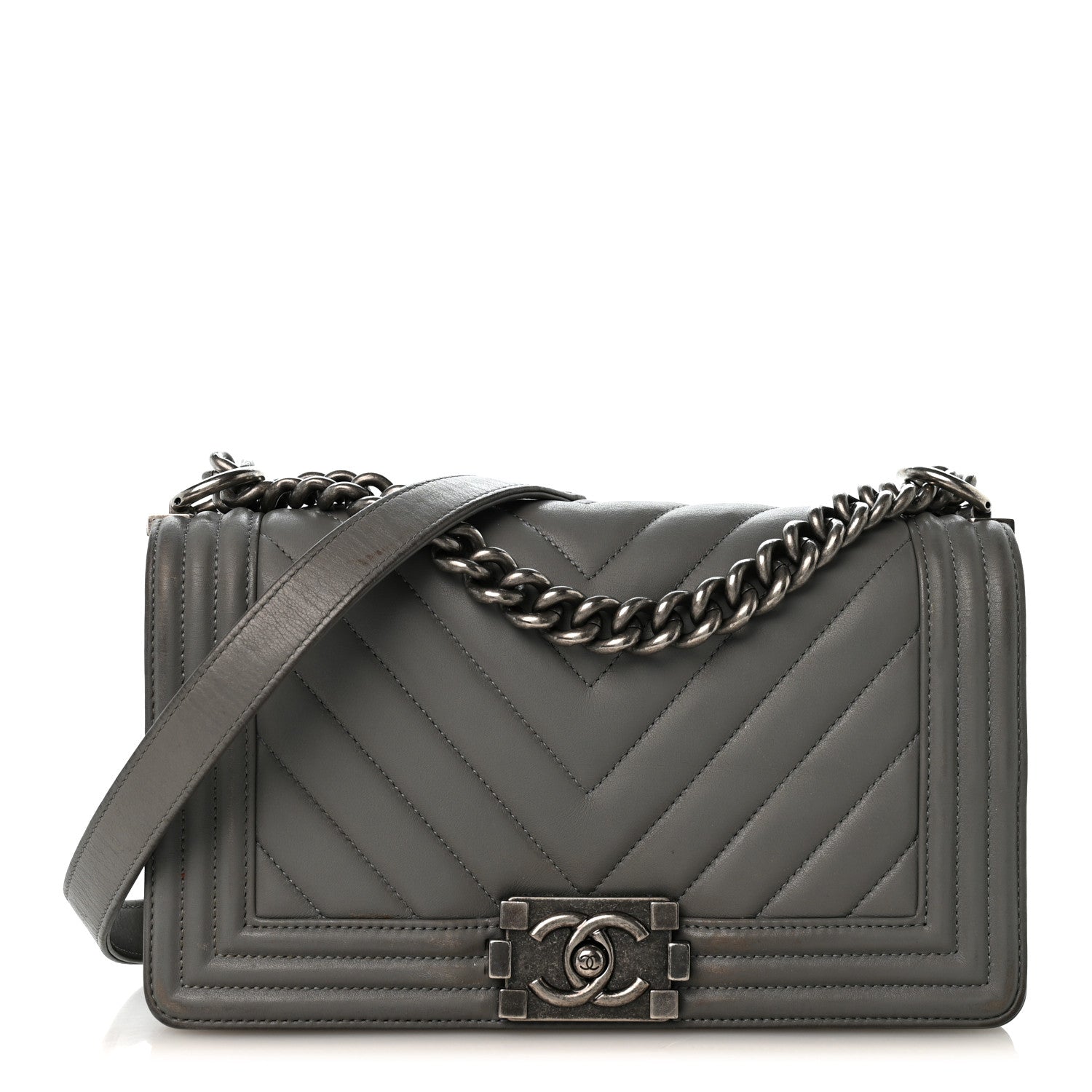 Lambskin Chevron Quilted Medium Boy Flap Grey
