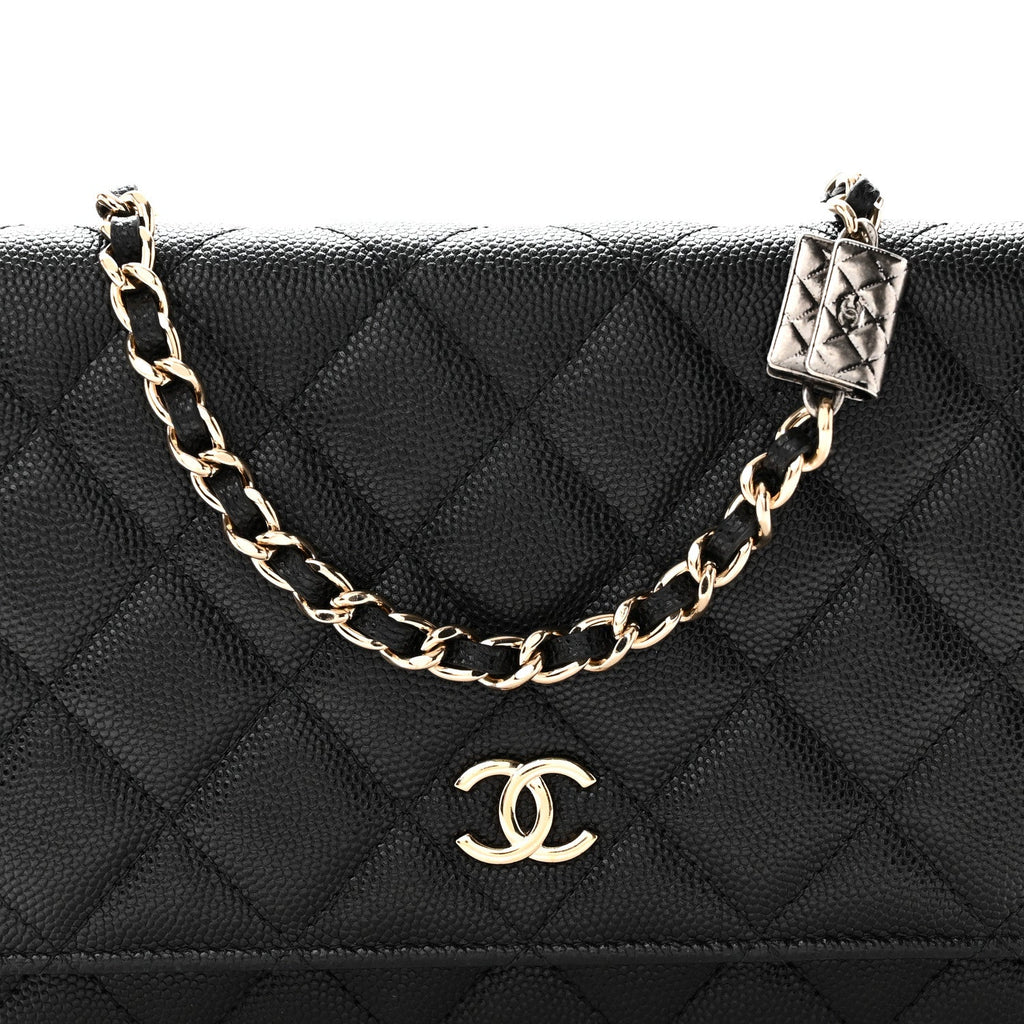 Caviar Quilted Wallet With Charms On Chain WOC Black