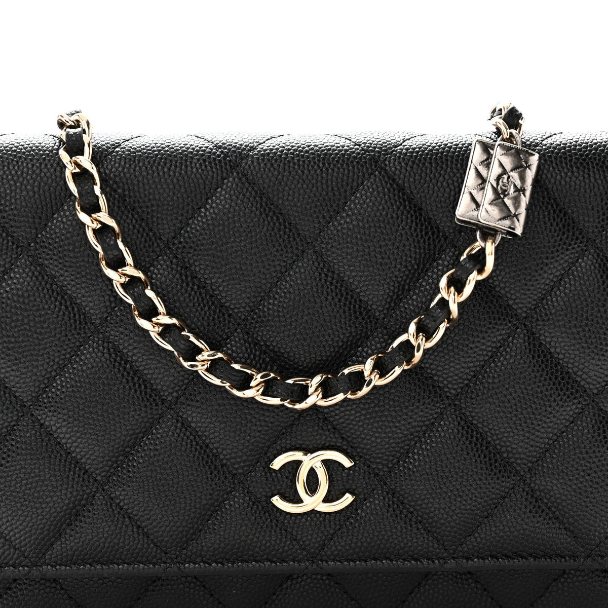 Caviar Quilted Wallet With Charms On Chain WOC Black