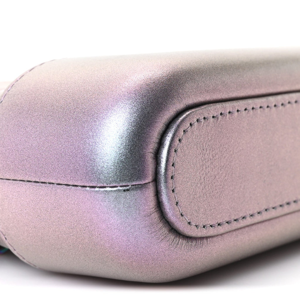 Iridescent Lambskin Calfskin Quilted Small Gabrielle Clutch With Chain Light Purple