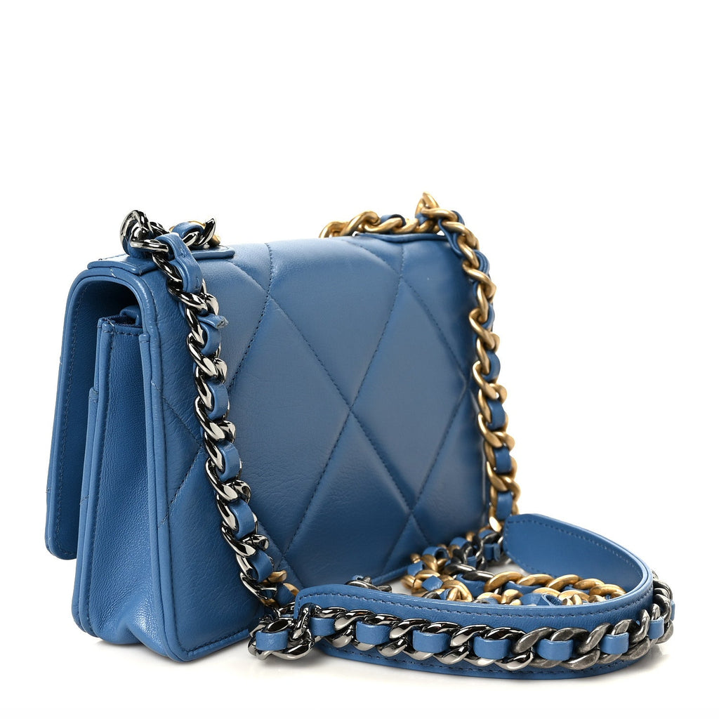 Lambskin Quilted Chanel 19 Wallet On Chain WOC Blue
