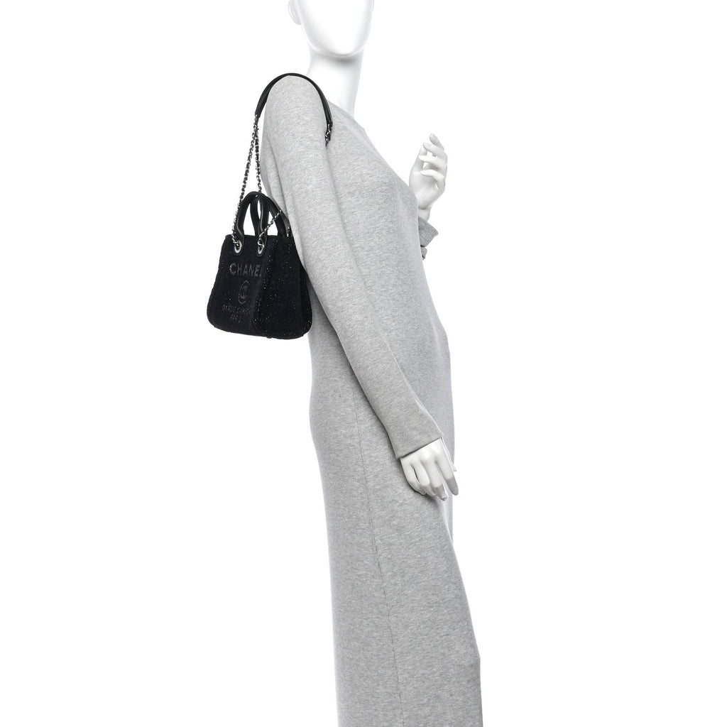 Lurex Canvas Mini Deauville Tote Black