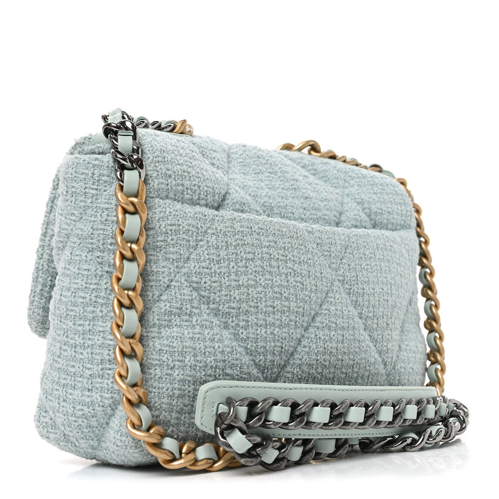 Tweed Quilted Medium Chanel 19 Flap Blue Multicolor