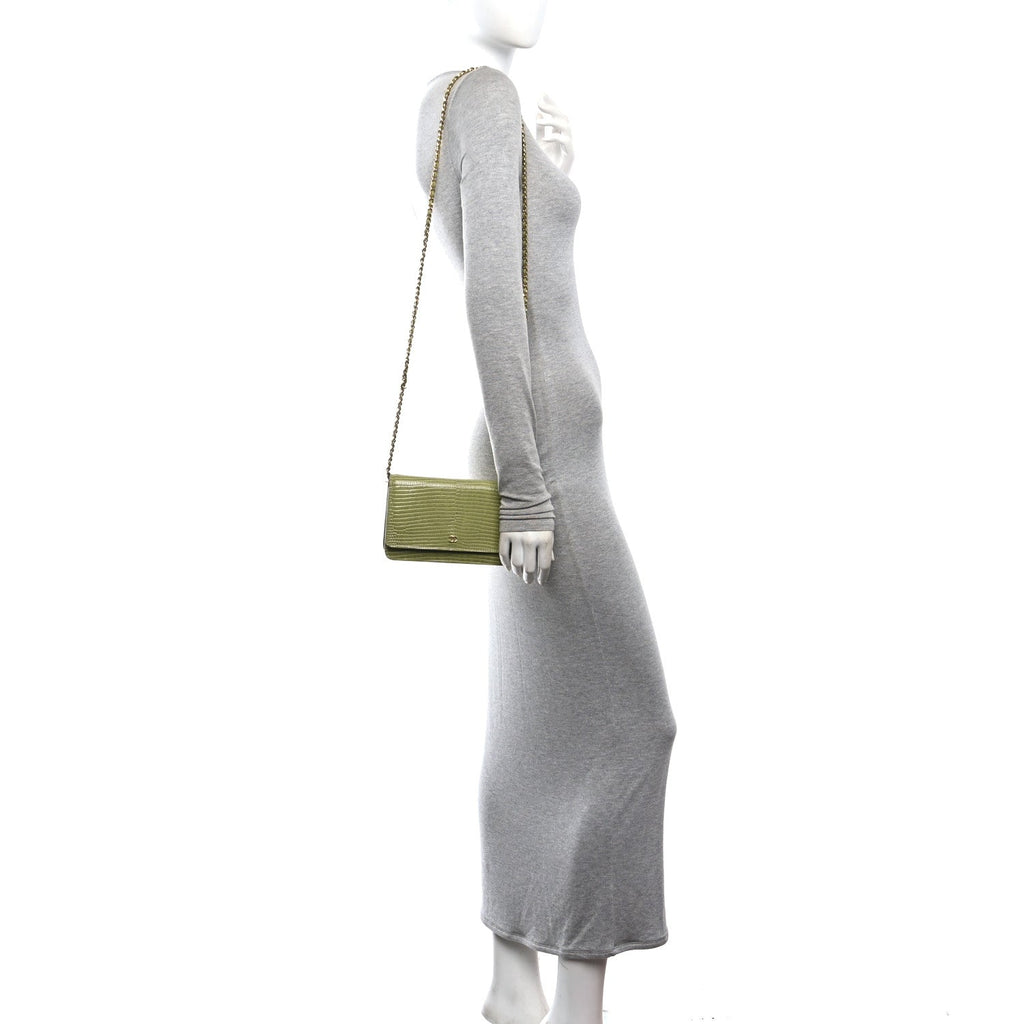 Calfskin Lizard Embossed Wallet On Chain WOC Green