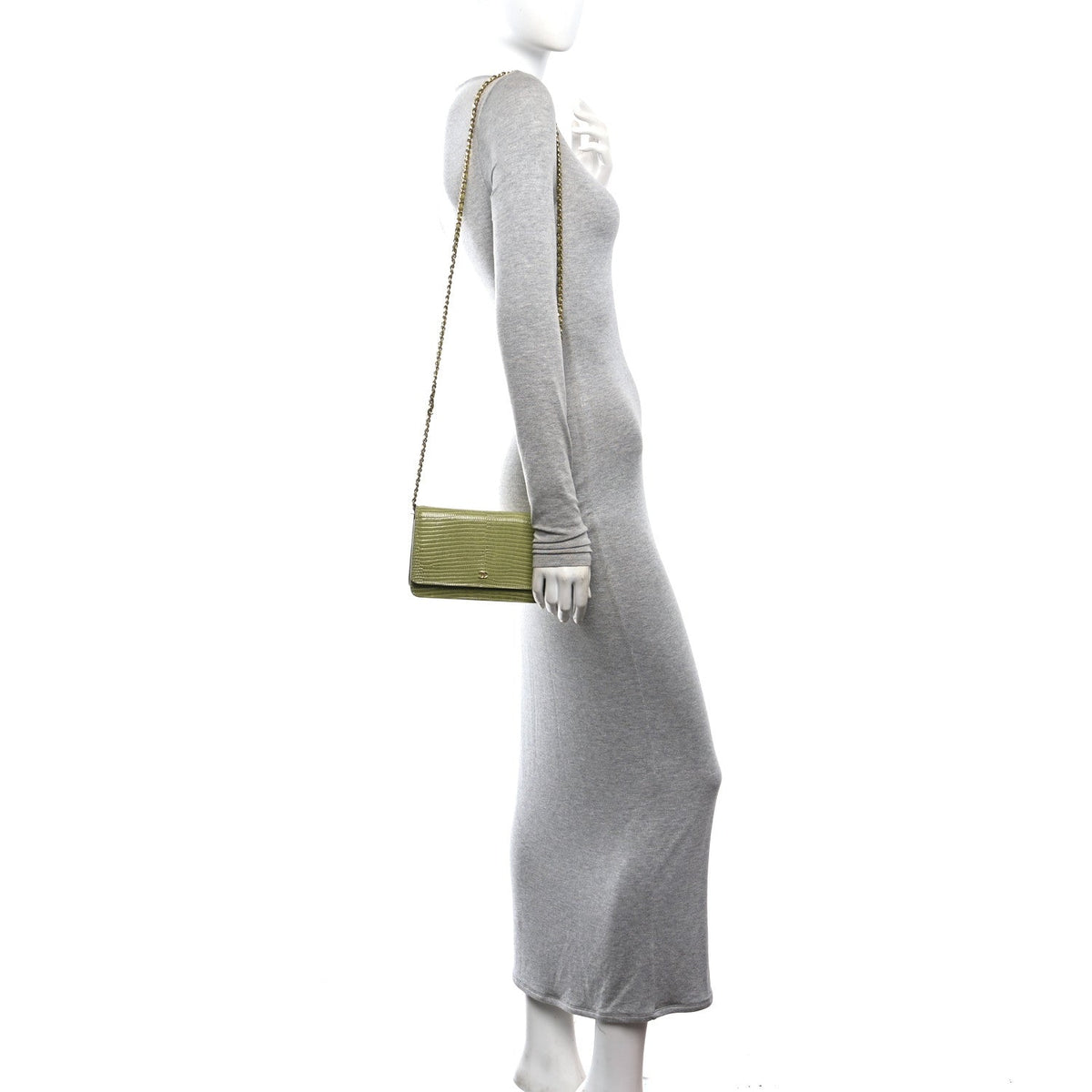 Calfskin Lizard Embossed Wallet On Chain WOC Green