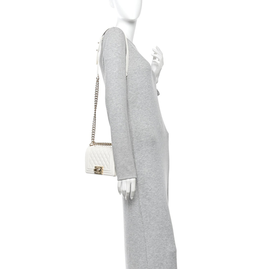 Caviar Quilted Small Boy Flap  White