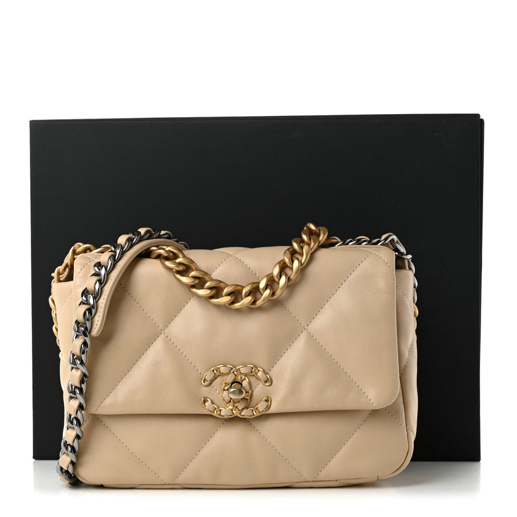 Lambskin Quilted Medium Chanel 19 Flap Beige
