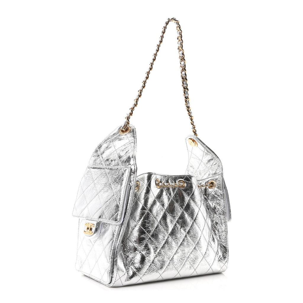 Metallic Aged Calfskin Quilted Small Chanel 25 Handbag Silver