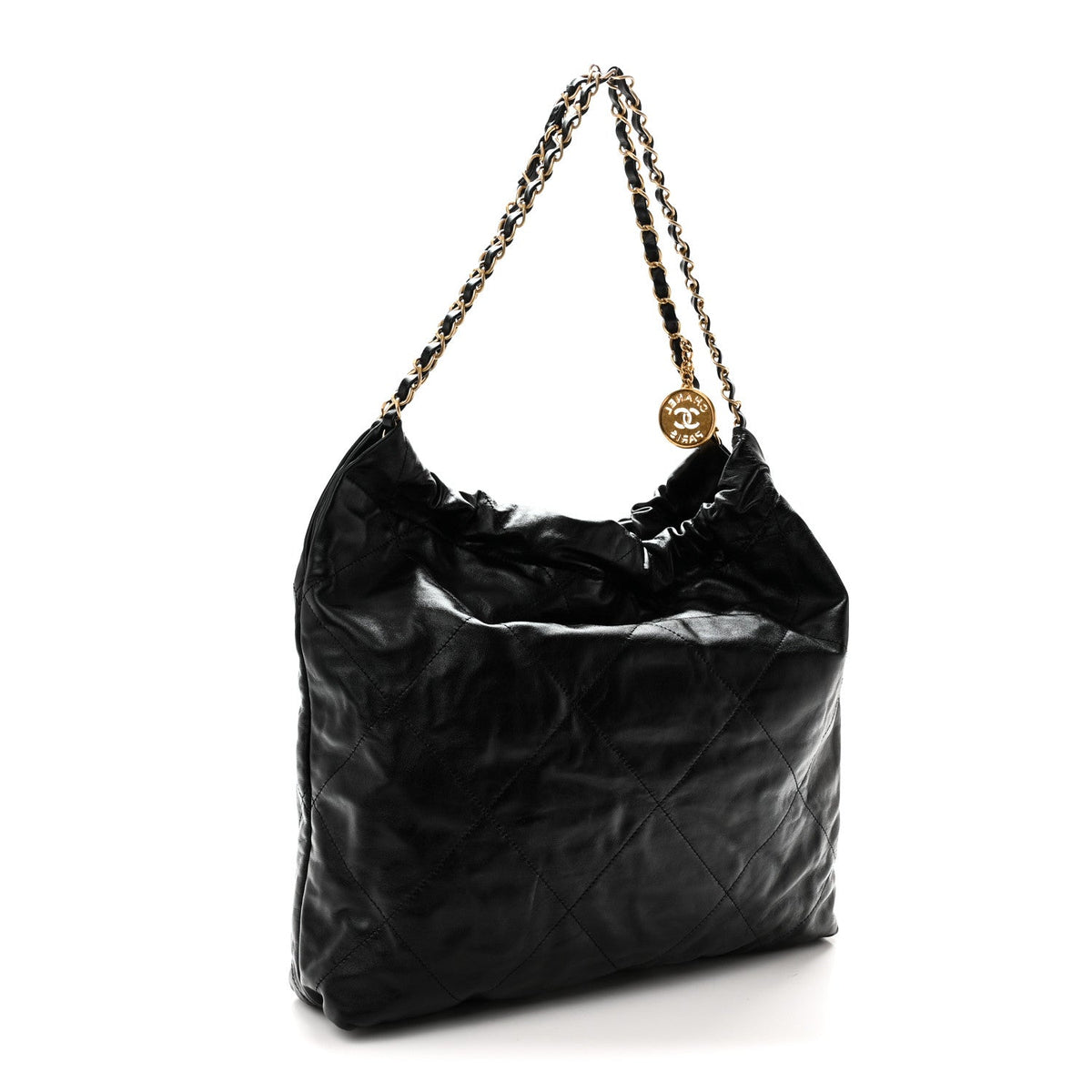 Shiny Calfskin Quilted Chanel 22 Black