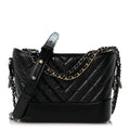 Aged Calfskin Chevron Quilted Small Gabrielle Hobo Black