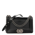 Glazed Calfskin Medium Boy Flap Black