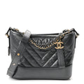 Metallic Aged Calfskin Chevron Quilted Small Gabrielle Hobo Dark Grey