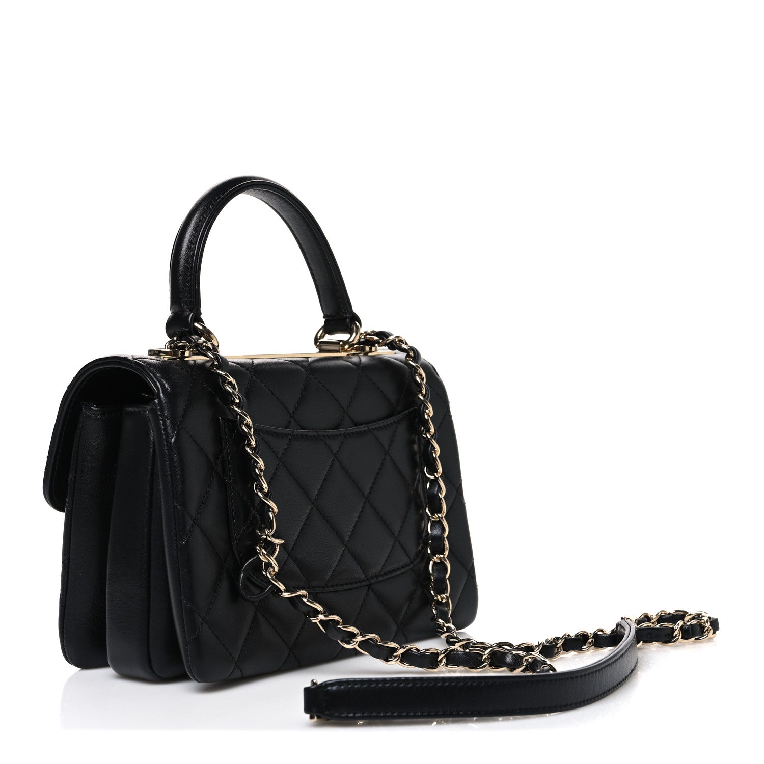 Lambskin Quilted Mini Trendy CC Dual Handle Flap Bag Black