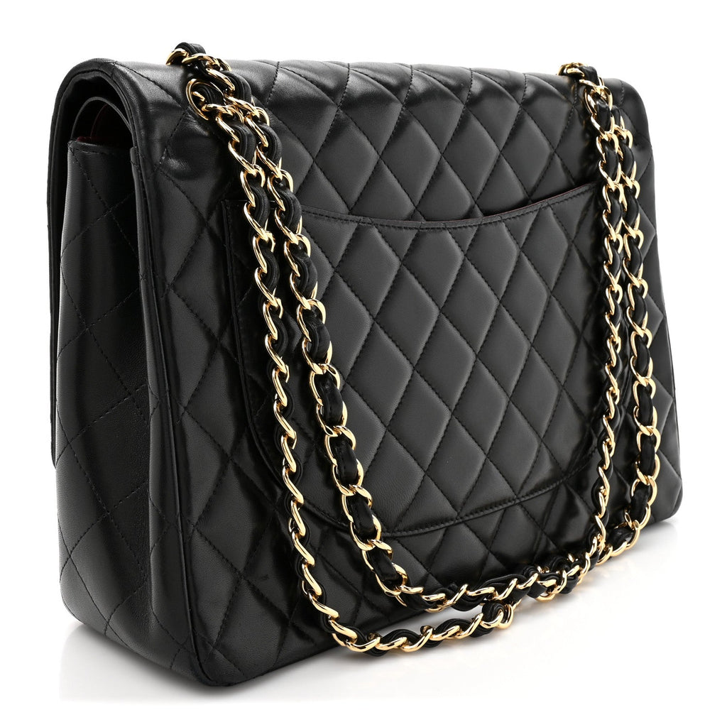 Lambskin Quilted Maxi Double Flap Black