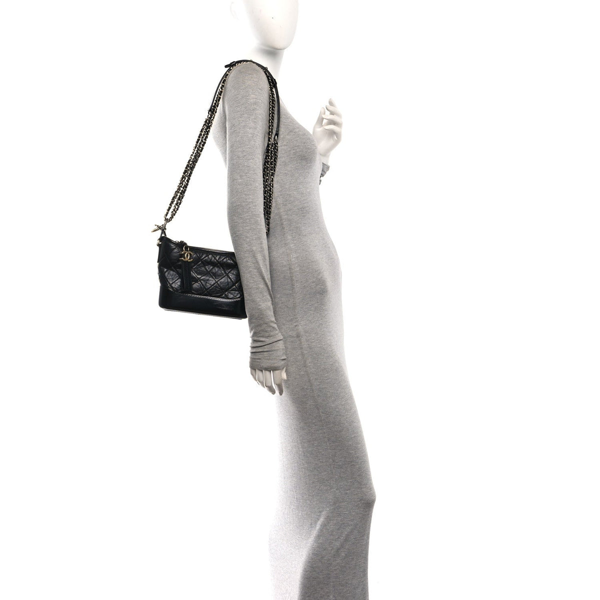 Aged Calfskin Quilted Small Gabrielle Logo Hobo Black