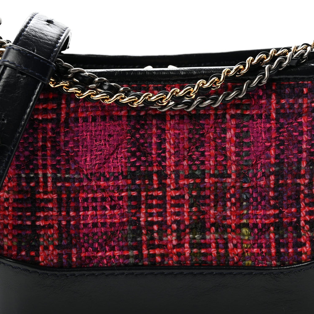 Tweed Calfskin Small Gabrielle Hobo Dark Navy