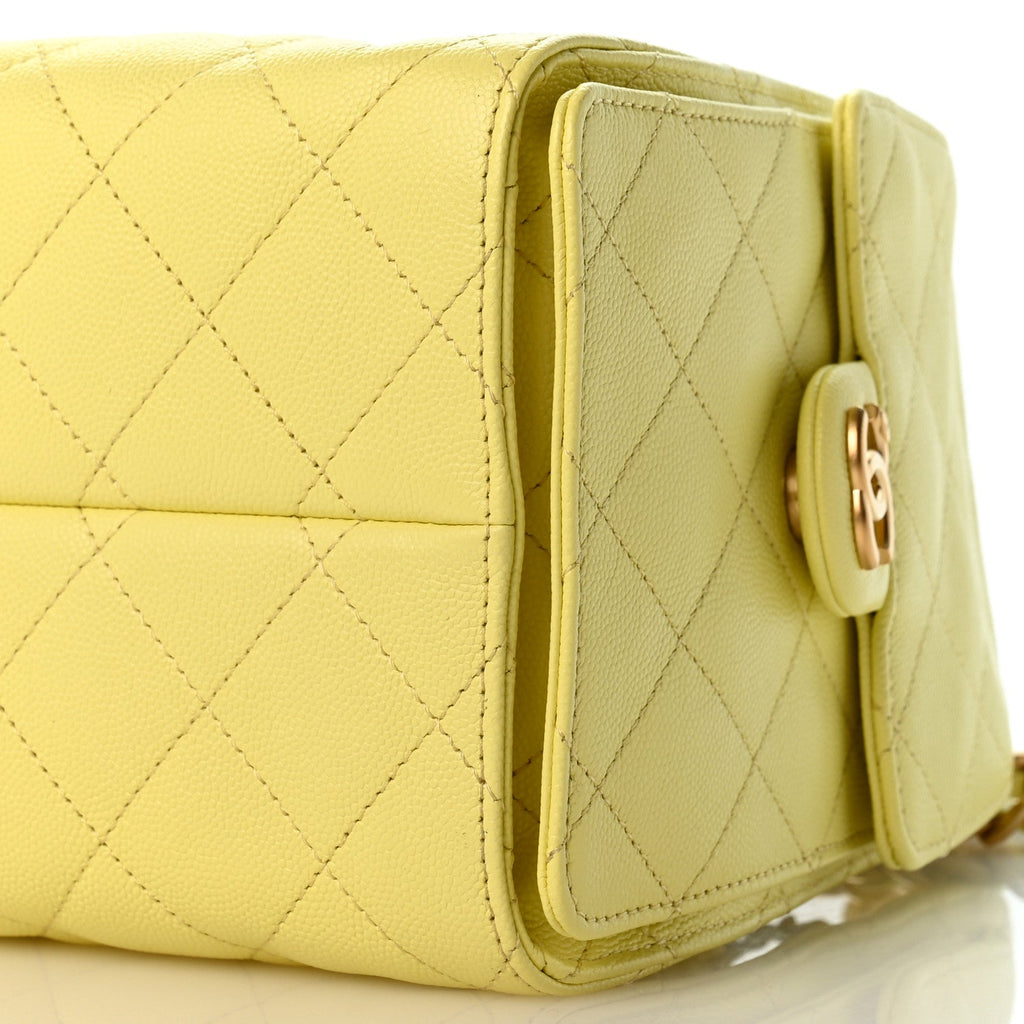 Caviar Quilted Small Chanel 25 Handbag Light Yellow