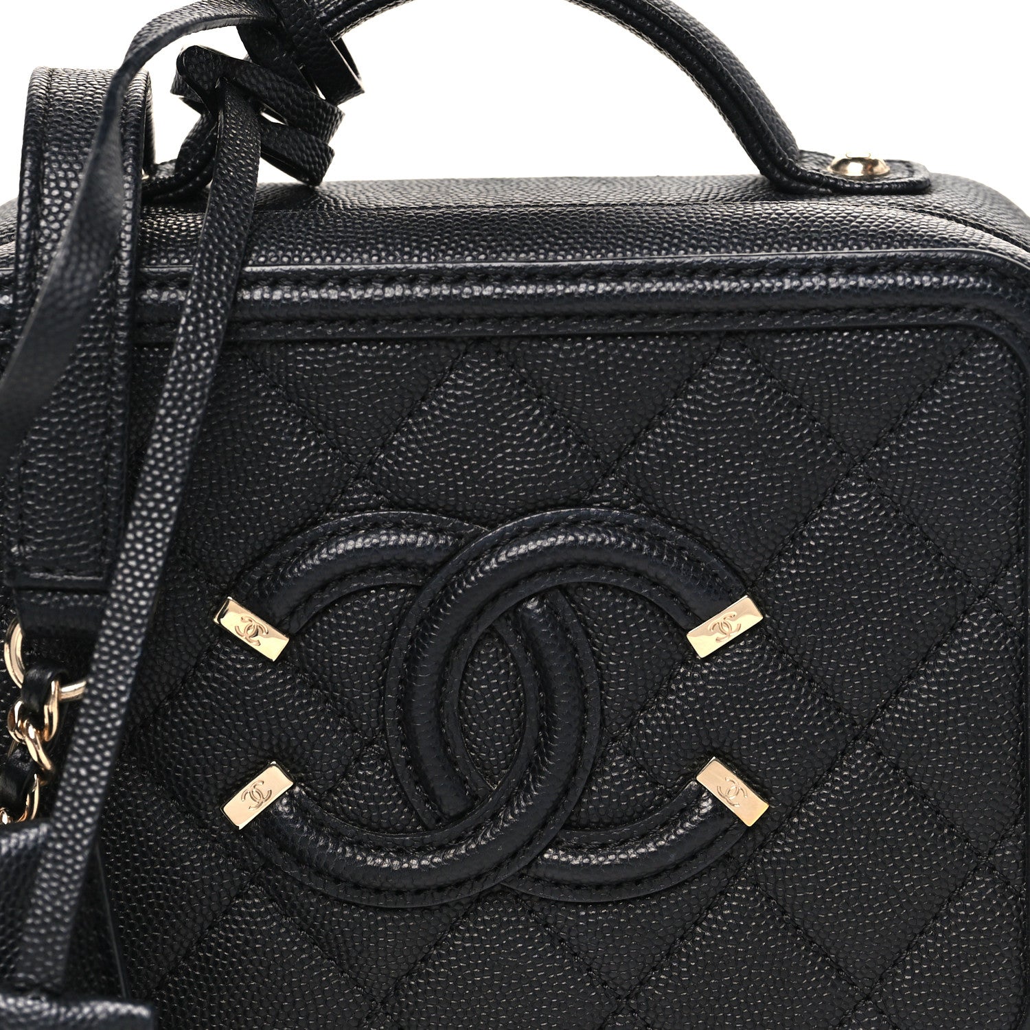 Caviar Quilted Small CC Filigree Vanity Case Black