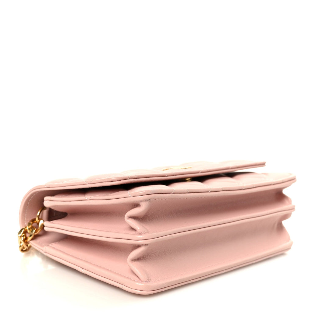 Lambskin Quilted CC Pearl Enamel Clutch on Chain WOC Light Pink