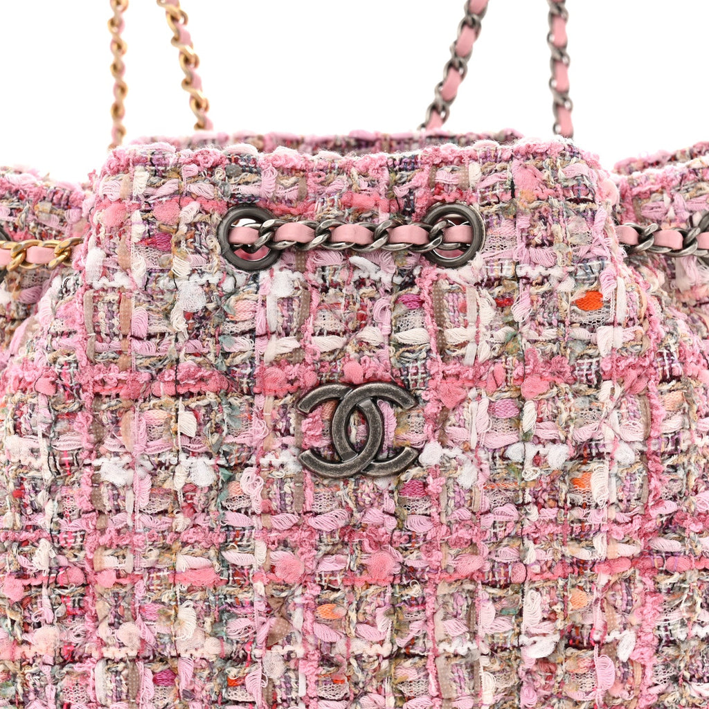 Tweed Calfskin Quilted Gabrielle Backpack Pink